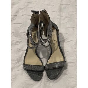 Jessica Simpson Elepina Pewter Grey Multi Glittered Gabor Stilettos Sandals 6W